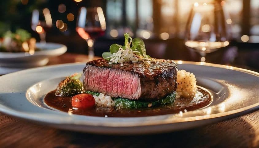 Un steak moyen magnifiquement présenté.