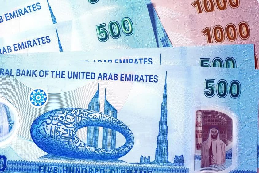 Argent des EAU, billets illustrés au-dessus de 500 AED.