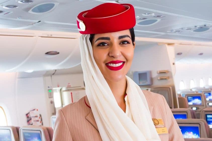 Hôtesse de l'air de la compagnie Emirates.