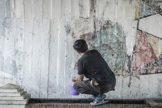 Peinture murale blanche, papillon.