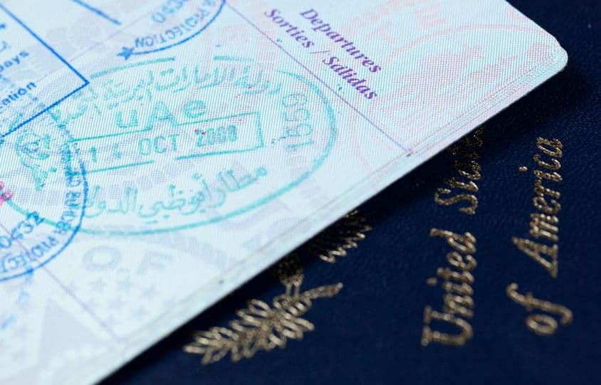 Passeport américain, tampon Émirats Arabes Unis.