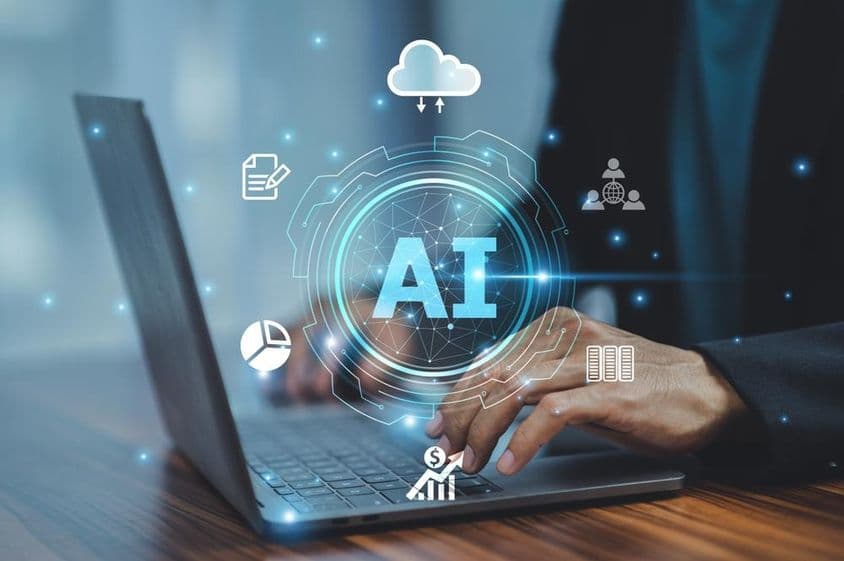 Homme d'affaires utilisant la technologie de l'intelligence artificielle.