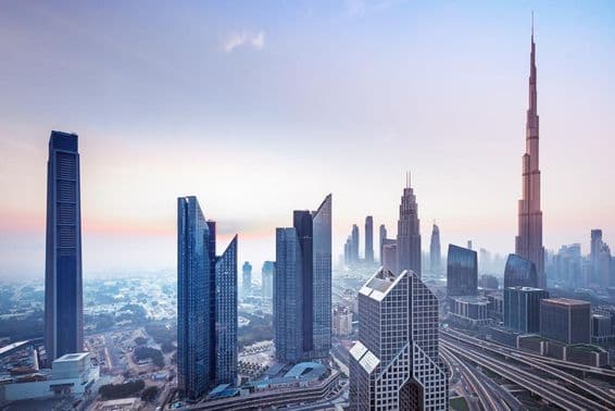 Vue aérienne du centre-ville de Dubaï, Émirats Arabes Unis.
