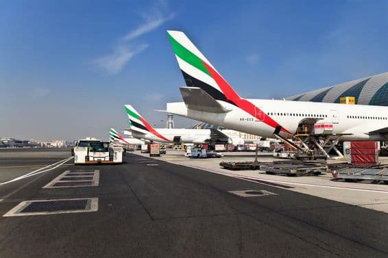 Avions de la compagnie Emirates à l'aéroport de Dubaï.