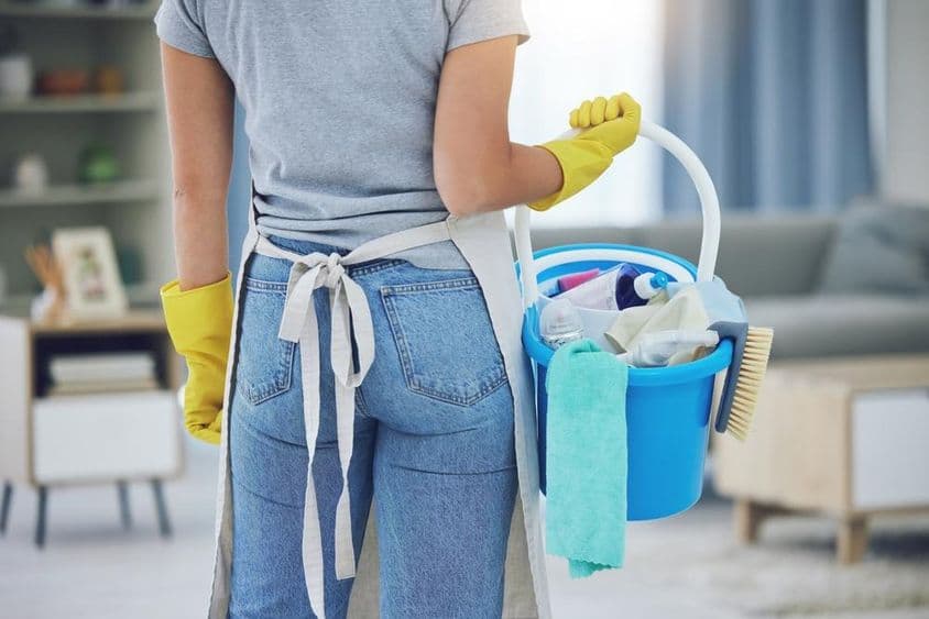 Aide ménagère travaillant dans un salon.