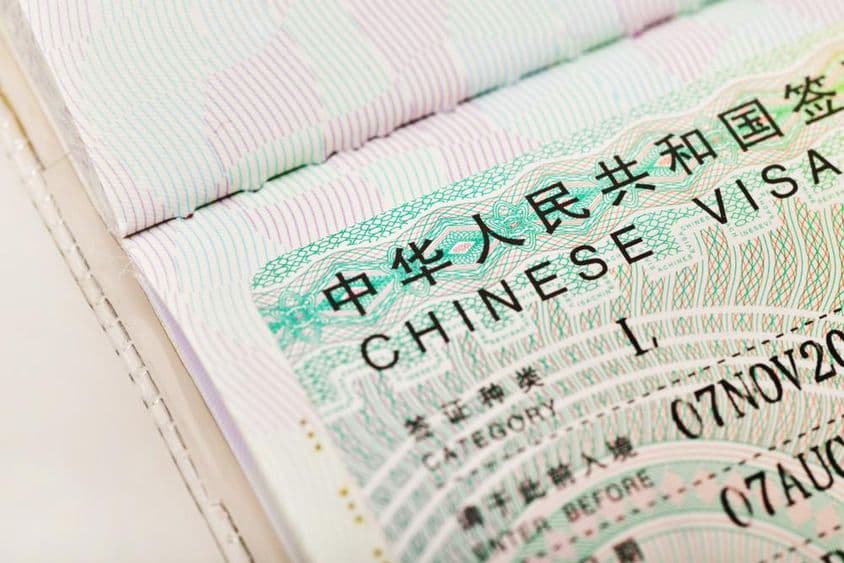 Visa chinois dans un passeport.