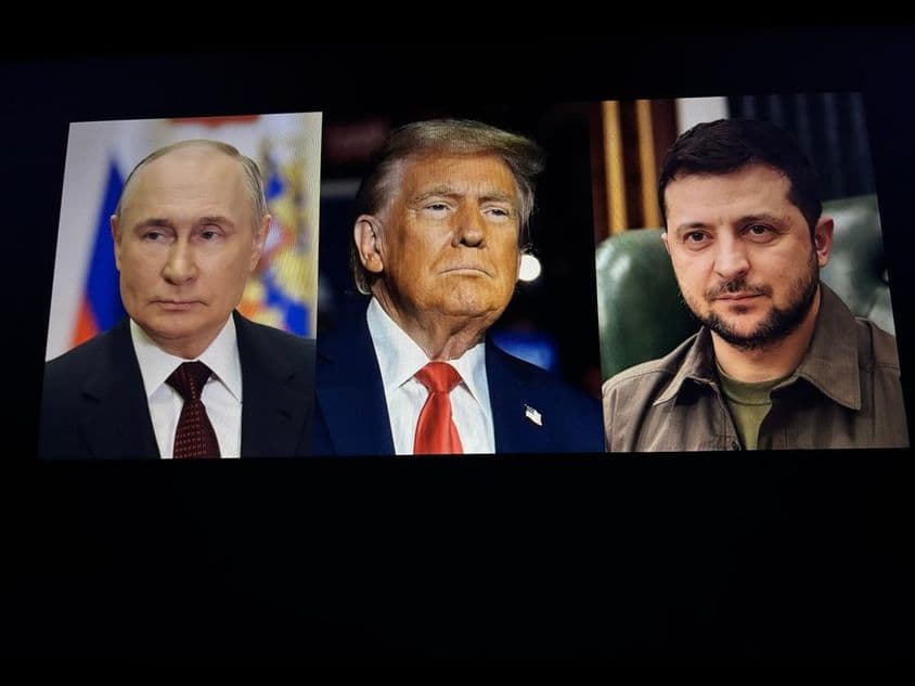 Président Donald Trump, Volodymyr Zelensky et Vladimir Poutine ensemble.
