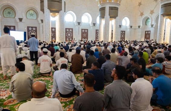 Participants à la prière du vendredi à la Mosquée Sheikh Zayed, Abu Dhabi.