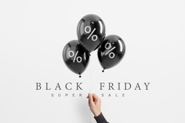 Pourcentage de vente du Black Friday sur ballon noir brillant.