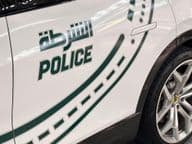 Voiture de police de Dubaï garée dans la rue.