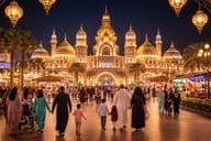 Atmosphère familiale en soirée de Ramadan au Global Village de Dubaï.