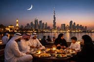 Iftar du soir Ramadan avec la ligne d'horizon de Dubaï.