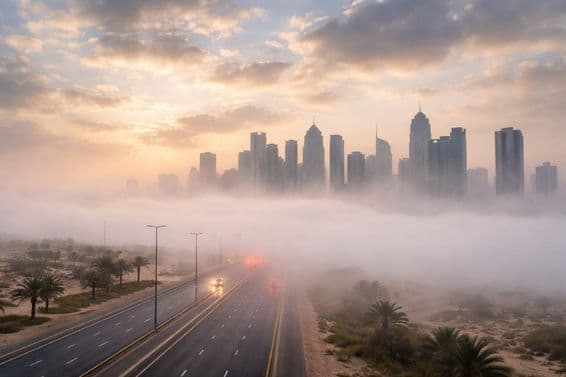 Dubaï couvert de brouillard à l'aube