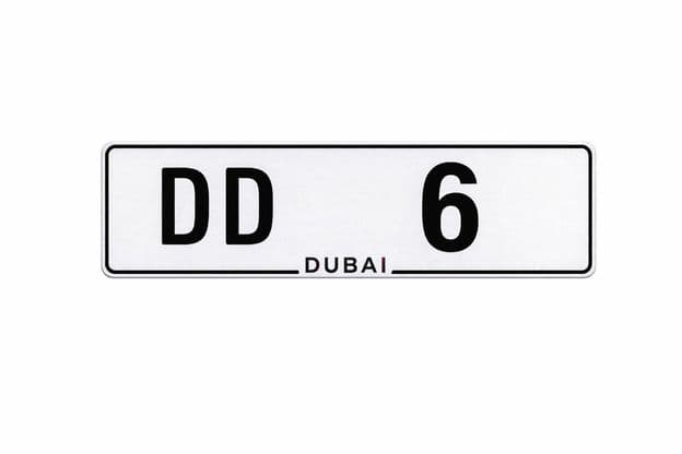 Plaque d'immatriculation DD 6 de Dubaï