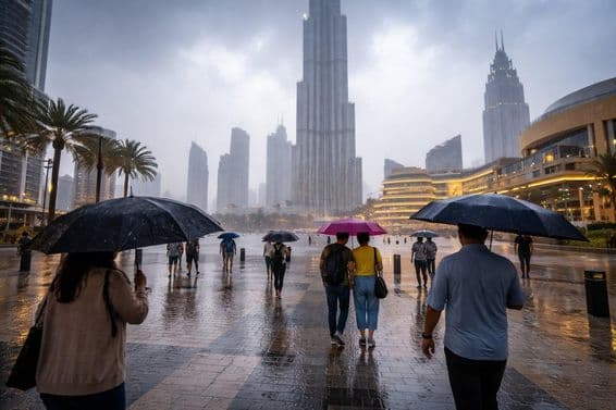 Orage parmi les gratte-ciels de Dubaï