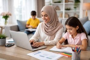 Travail à domicile avec la famille réunie