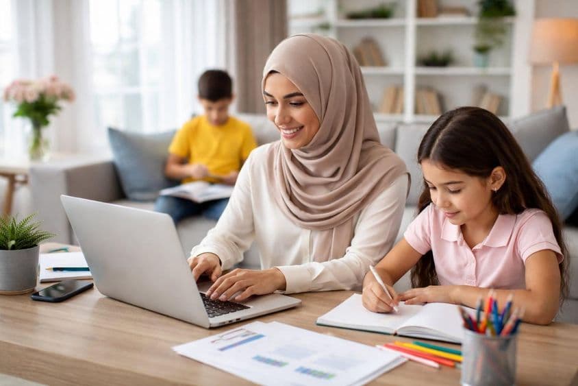 Travail à domicile avec la famille réunie