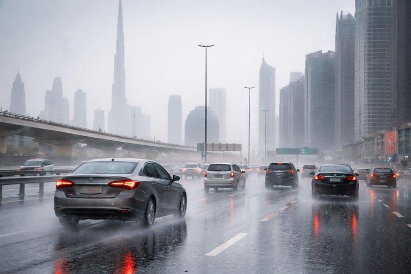 Freinage sous la pluie sur les routes de Dubaï