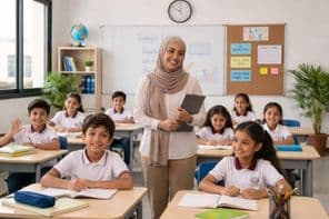 Scène moderne d'une salle de classe arabe