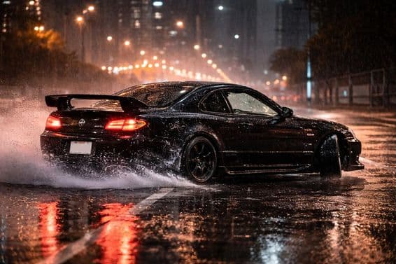 Voiture dérapant sous la pluie