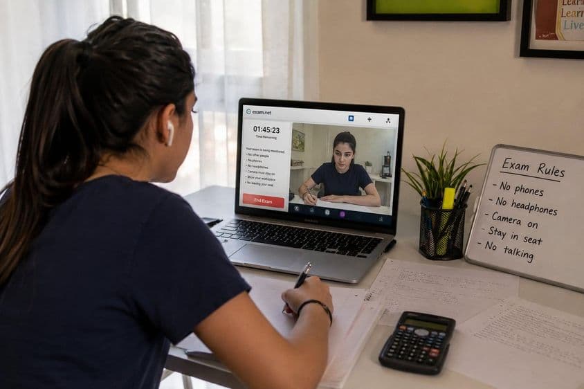 Examen en ligne avec surveillance à domicile