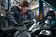 Le travailleur effectue une inspection technique complète de la voiture